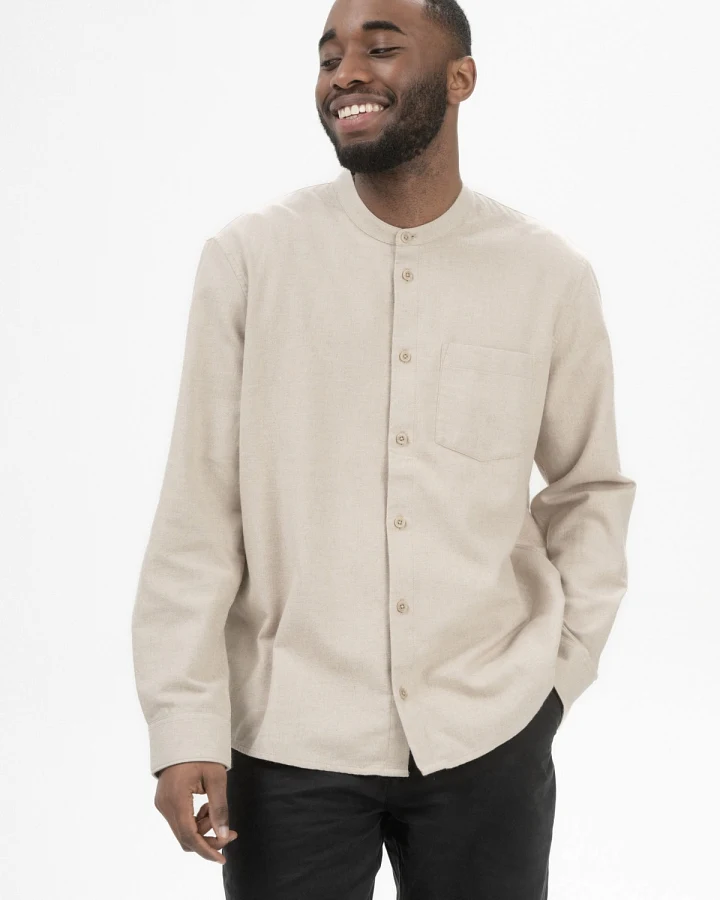 MELA Herren vegan Hemd Flanell Jhalak Birch Melange
