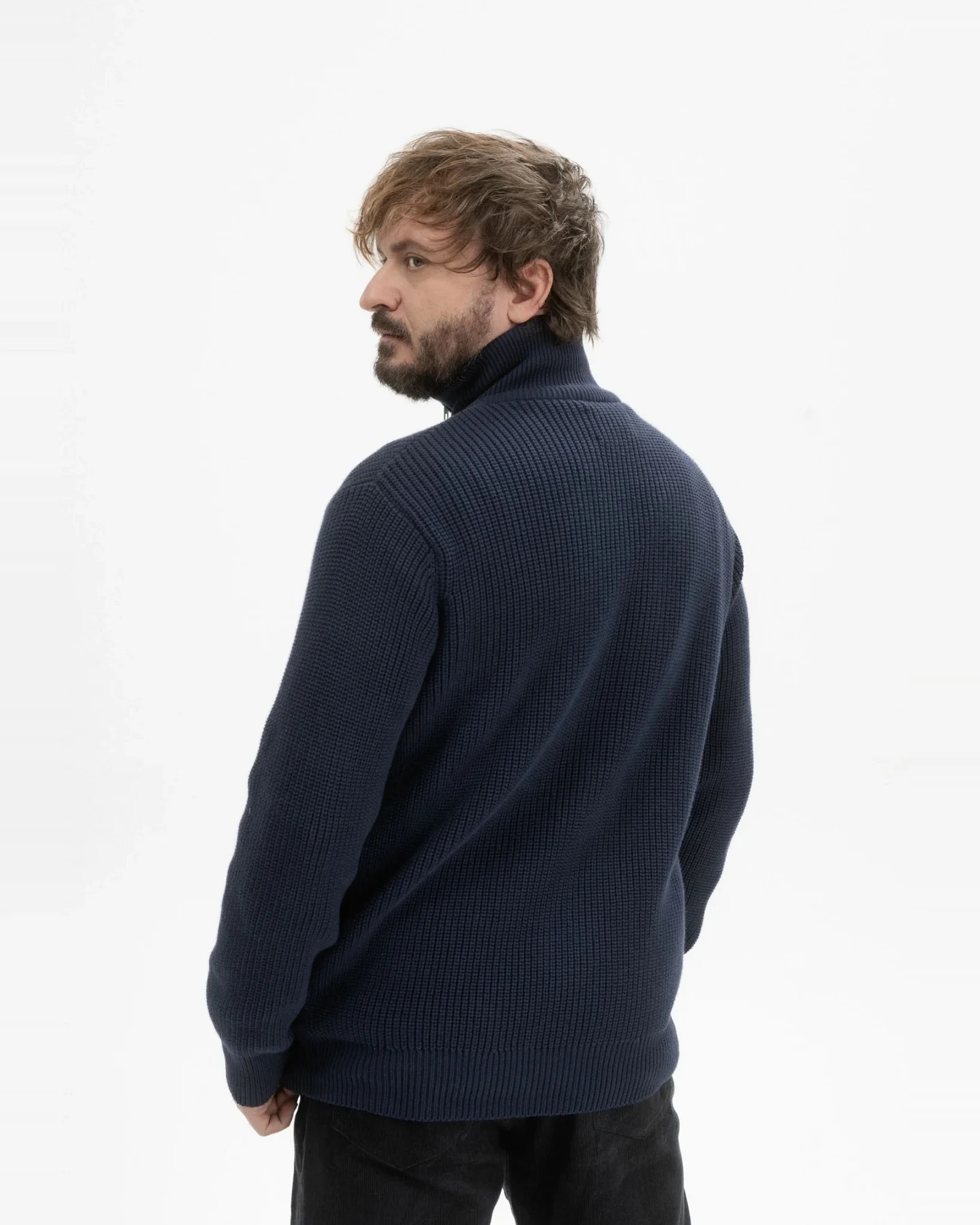 MELA Herren vegan Strickjacke Rippe Taksh Navy – Ansicht 2