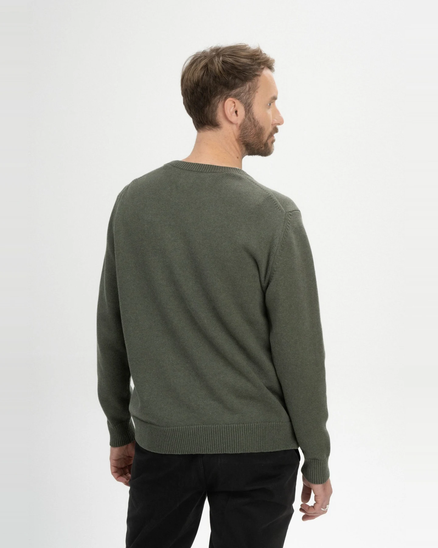 MELA Herren vegan Strickpullover Charun Grün Melange – Ansicht 2