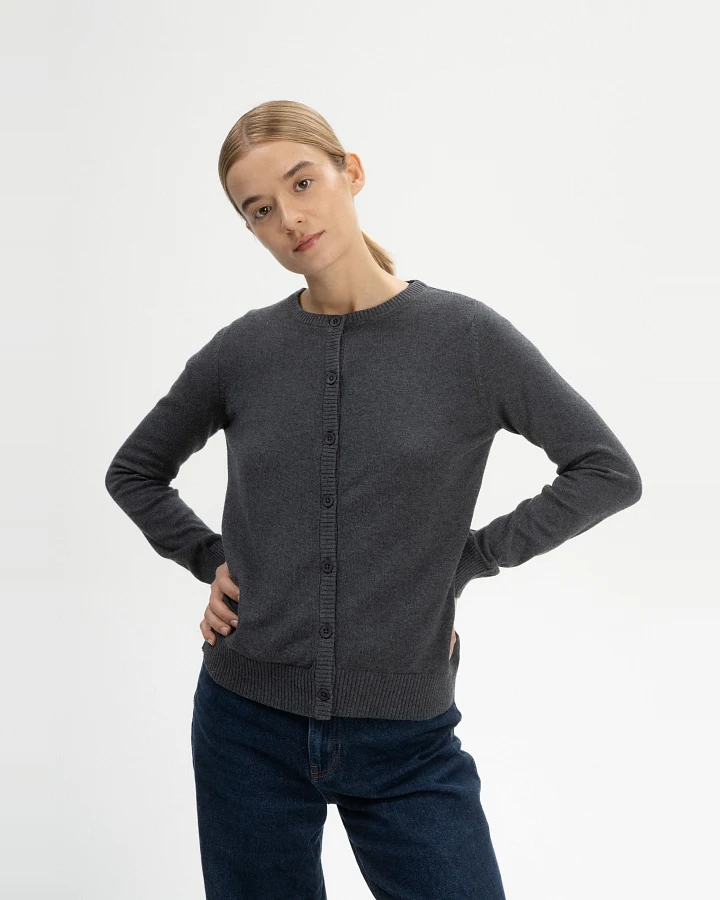 MELA Damen vegan Strickjacke Fine Nameen Anthrazit Melange