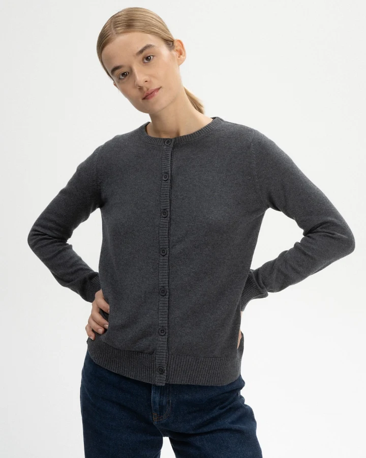 MELA Damen vegan Strickjacke Fine Nameen Anthrazit Melange