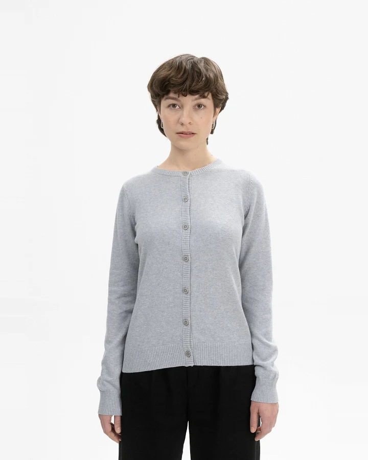 MELA Damen vegan Strickjacke Fine Nameen Grau Melange