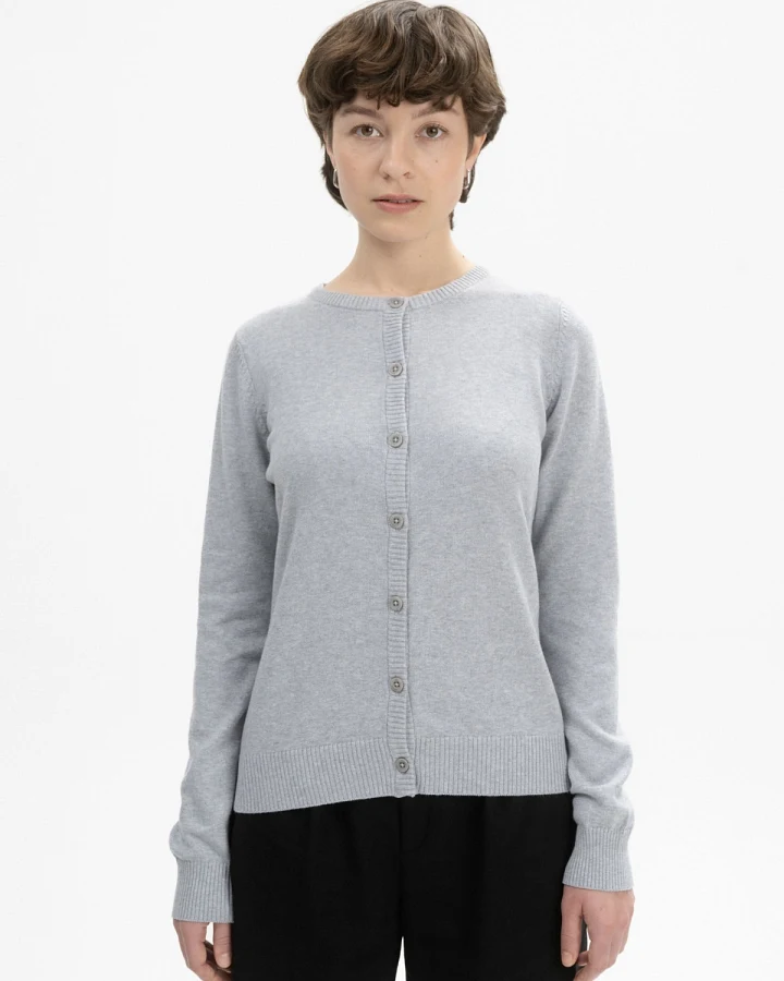 MELA Damen vegan Strickjacke Fine Nameen Grau Melange