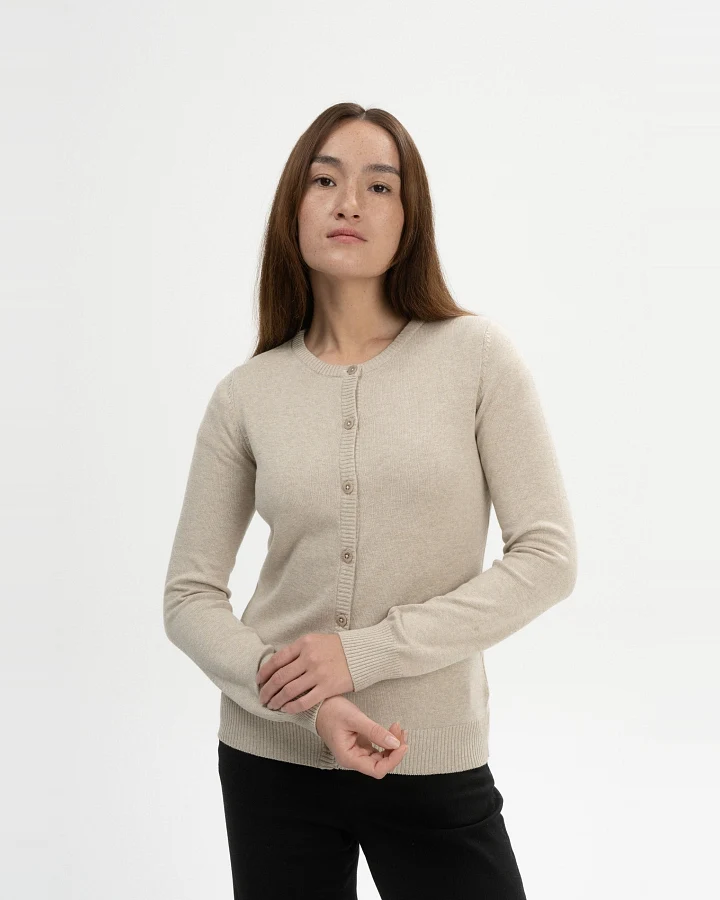 MELA Damen vegan Strickjacke Fine Nameen Pebble Melange Beige