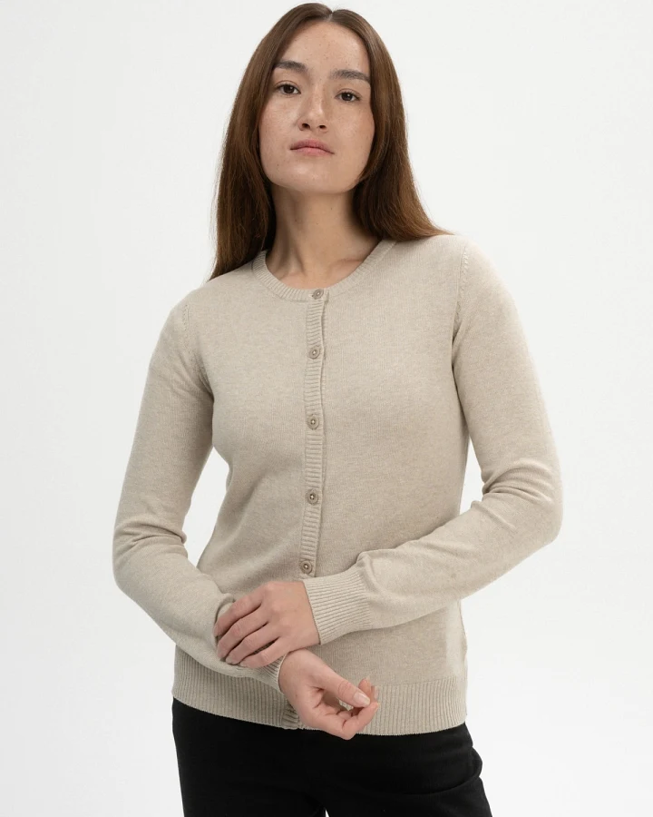 MELA Damen vegan Strickjacke Fine Nameen Pebble Melange Beige
