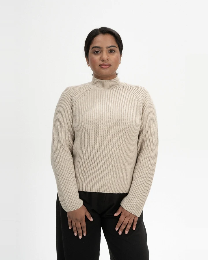 MELA Damen vegan Strickpullover Stehkragen Pebble Melange