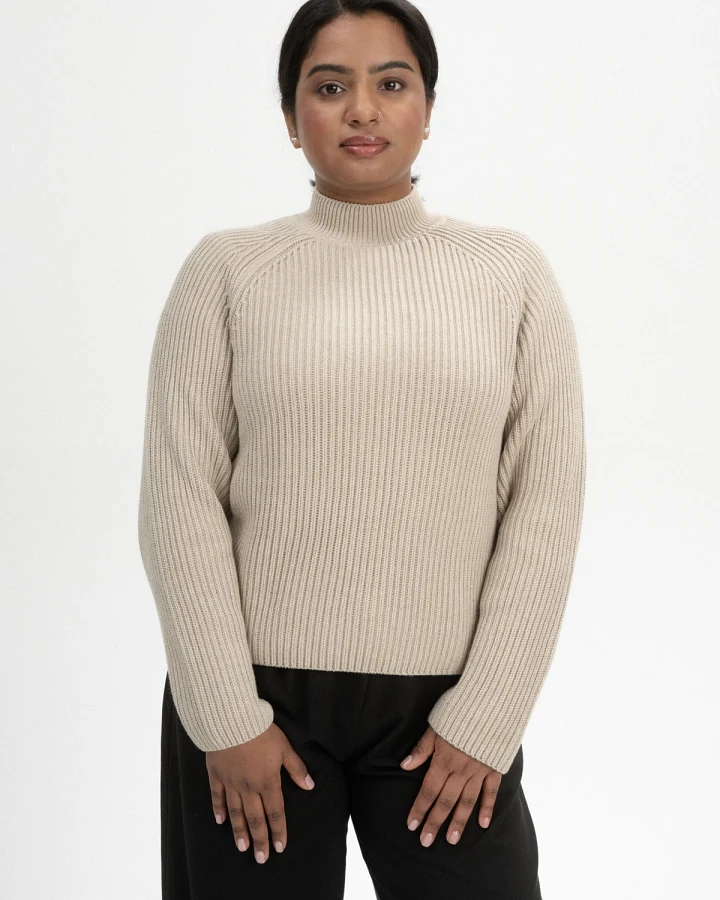 MELA Damen vegan Strickpullover Stehkragen Pebble Melange