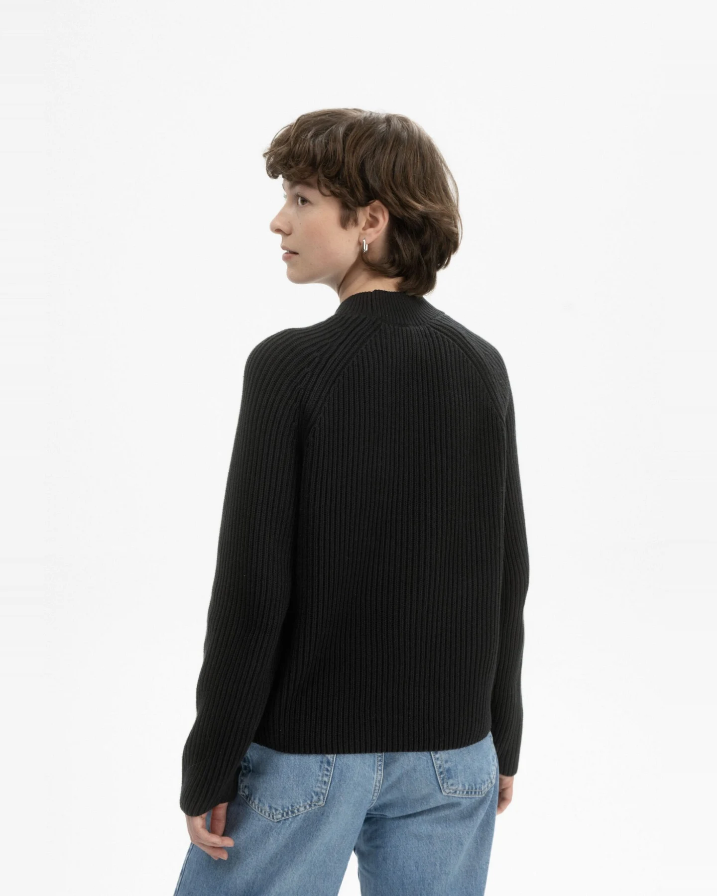 MELA Damen vegan Strickpullover Rippe Stand Up Kragen Analah Schwarz – Ansicht 2
