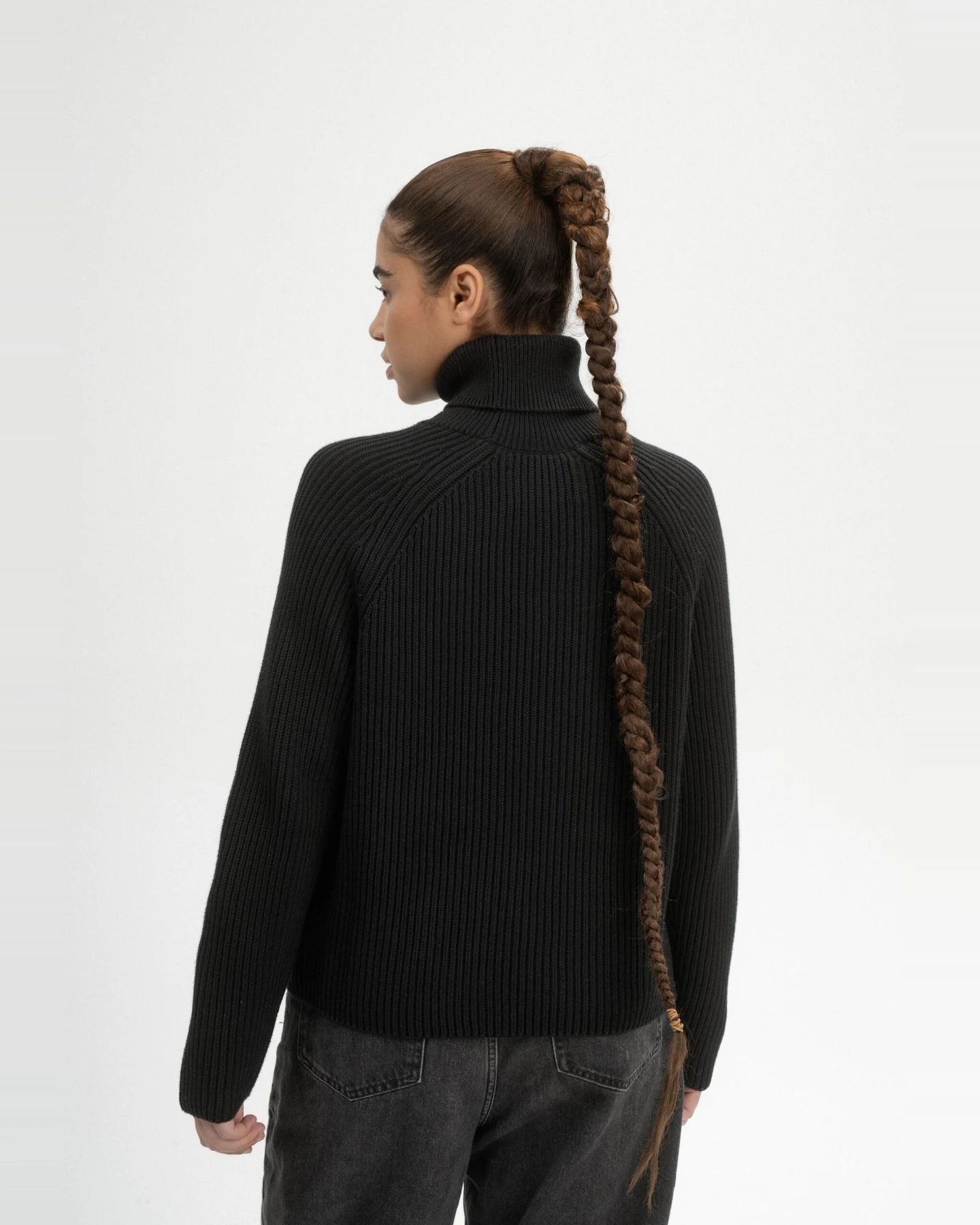 MELA Damen vegan Strickpullover Rippen-Rollkragen Chirha Schwarz – Ansicht 2