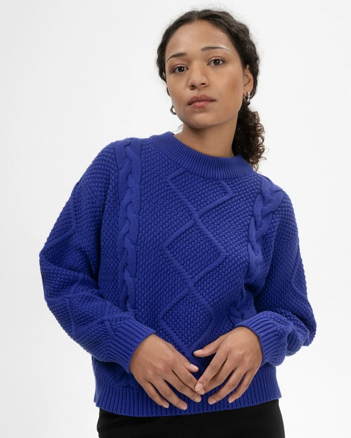 MELA Damen vegan Strickpullover Cable Samaira Bold Blue