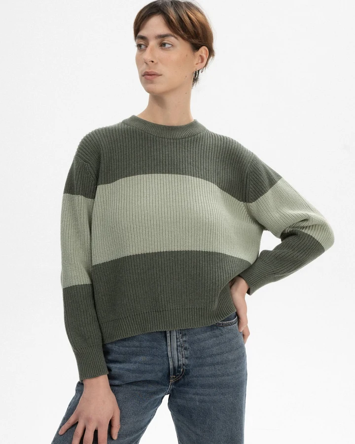 MELA Damen vegan Strickpullover Rib Adah Stripes Grün Melange/Grüner Lehm
