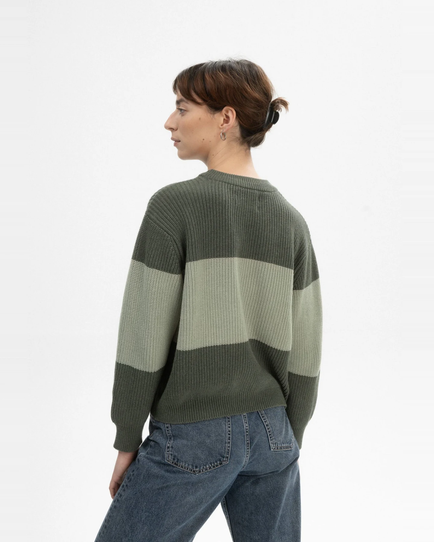 MELA Damen vegan Strickpullover Rib Adah Stripes Grün Melange/Grüner Lehm – Ansicht 2