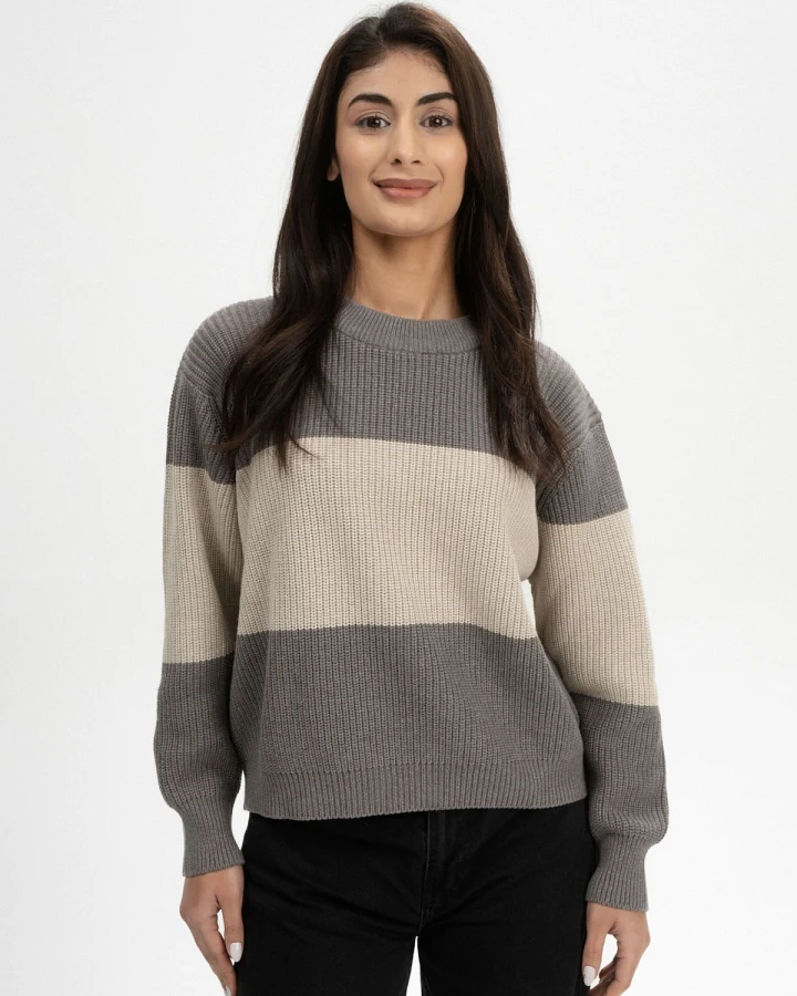 MELA Damen vegan Strickpullover Rib Adah Stripes Bear Melange/Pebble Melange