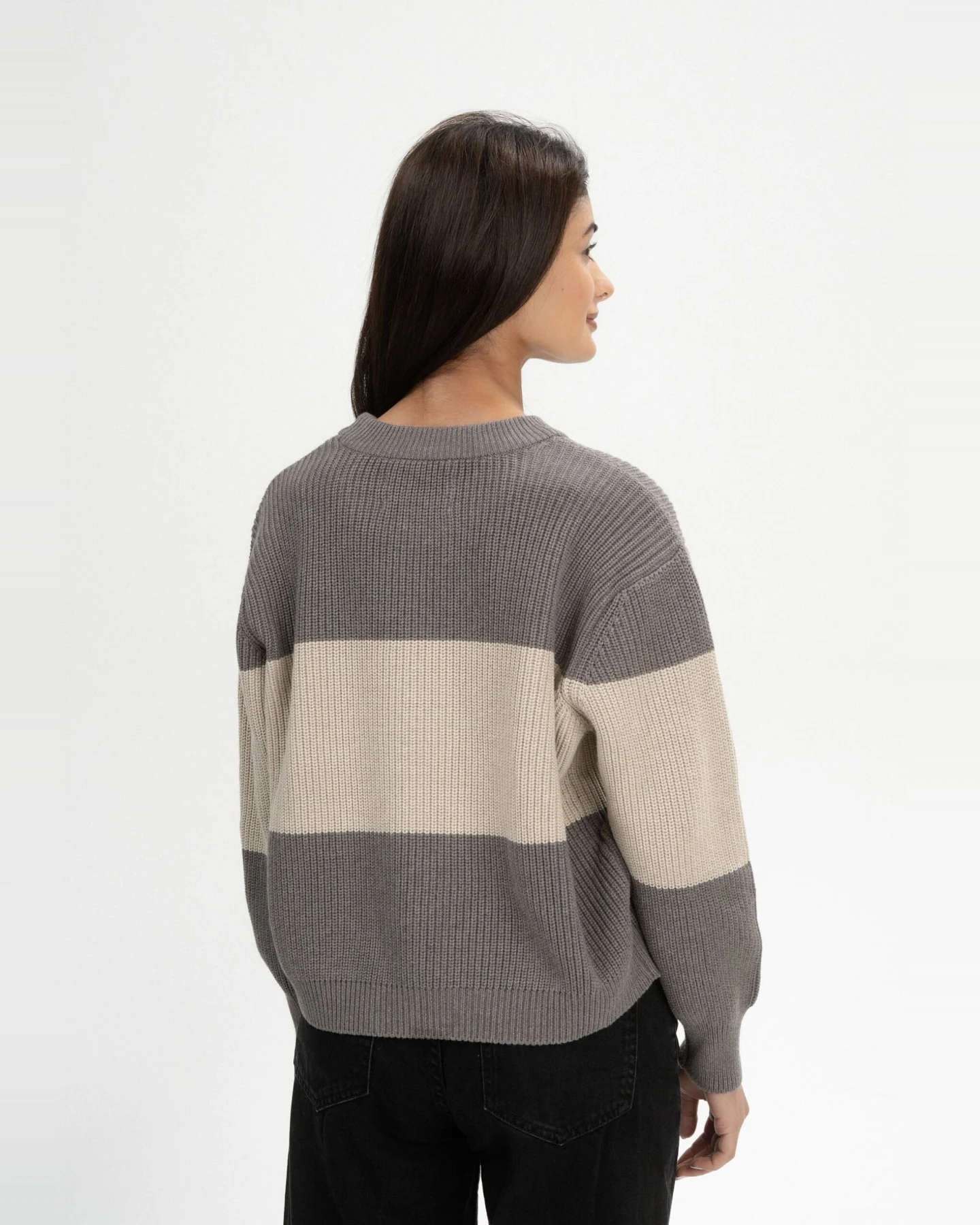 MELA Damen vegan Strickpullover Rib Adah Stripes Bear Melange/Pebble Melange – Ansicht 2