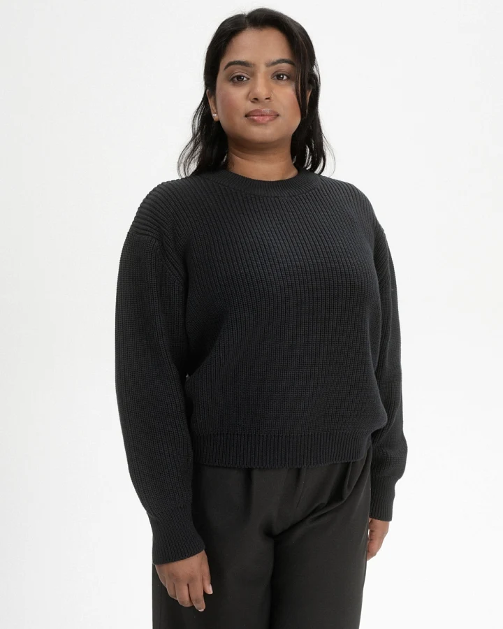 MELA Damen vegan Strickpullover Rippe Adah Schwarz