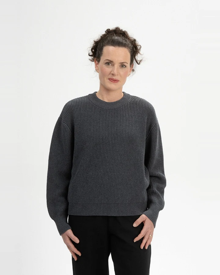 MELA Damen vegan Strickpullover Rippe Adah Anthrazit Melange