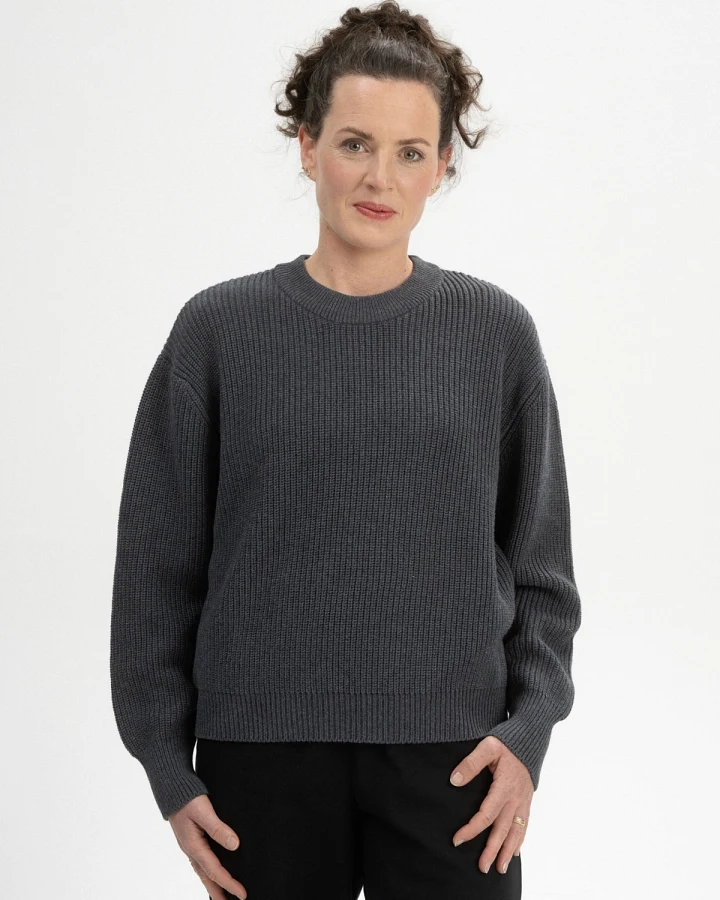 MELA Damen vegan Strickpullover Rippe Adah Anthrazit Melange