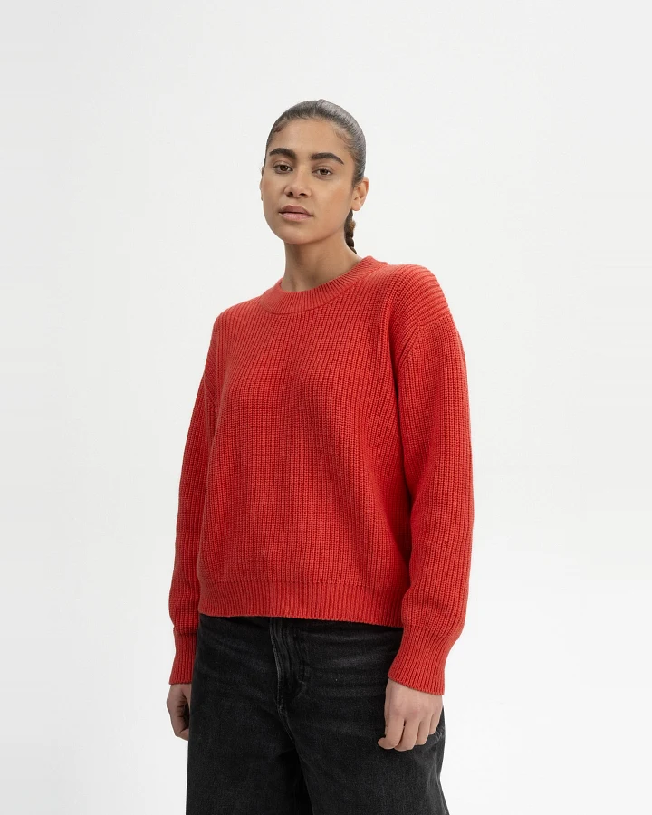 MELA Damen vegan Strickpullover Rippe Adah Red Apple Melange