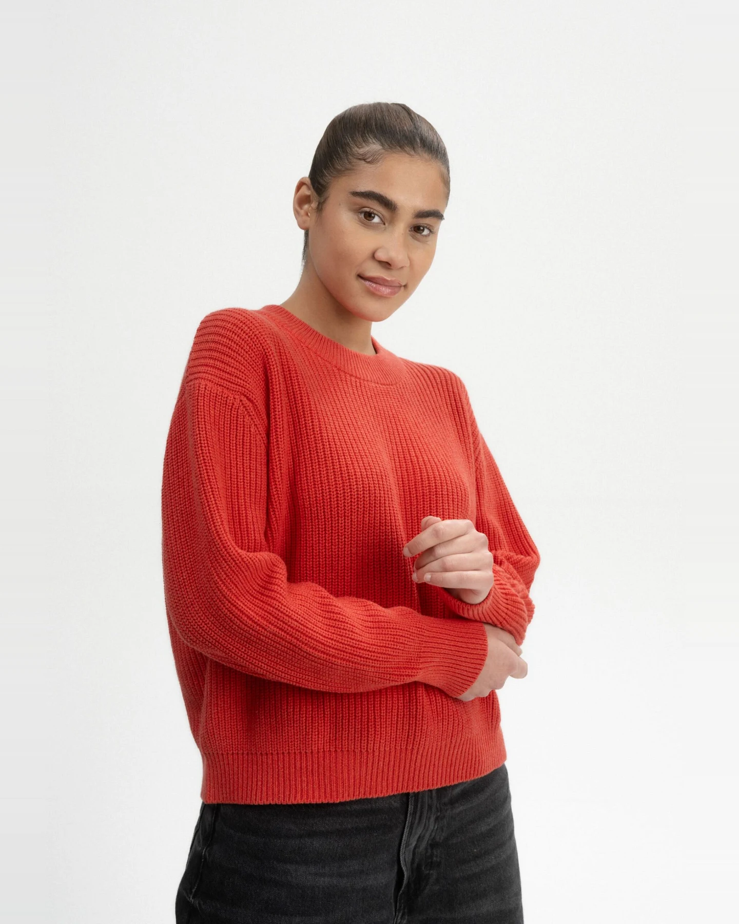 MELA Damen vegan Strickpullover Rippe Adah Red Apple Melange – Ansicht 2