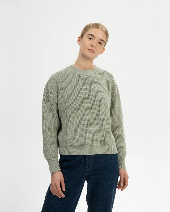 MELA Damen vegan Strickpullover Rippe Adah Grüner Lehm