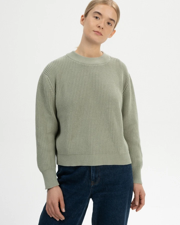 MELA Damen vegan Strickpullover Rippe Adah Grüner Lehm