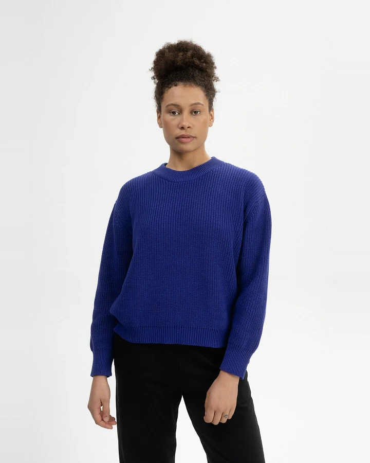 MELA Damen vegan Strickpullover Rippe Adah Bold Blue