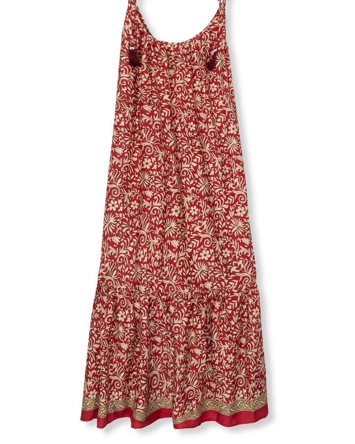 el.résidu Damen vegan Kleid Myra Rot/Beige