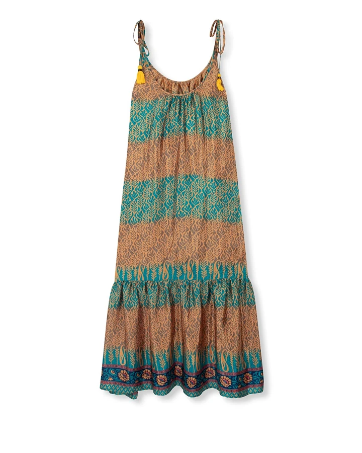 el.résidu Damen vegan Kleid Myra Blau/Hellbraun