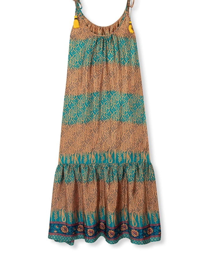 el.résidu Damen vegan Kleid Myra Blau/Hellbraun