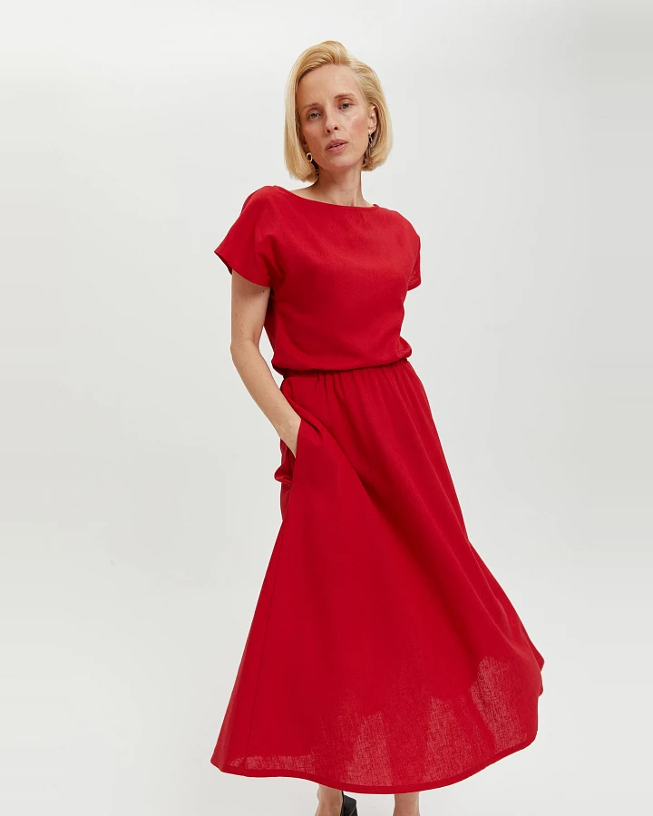 AYANI Damen vegan Kleid Nane Kurzärmelig Scharlachrot