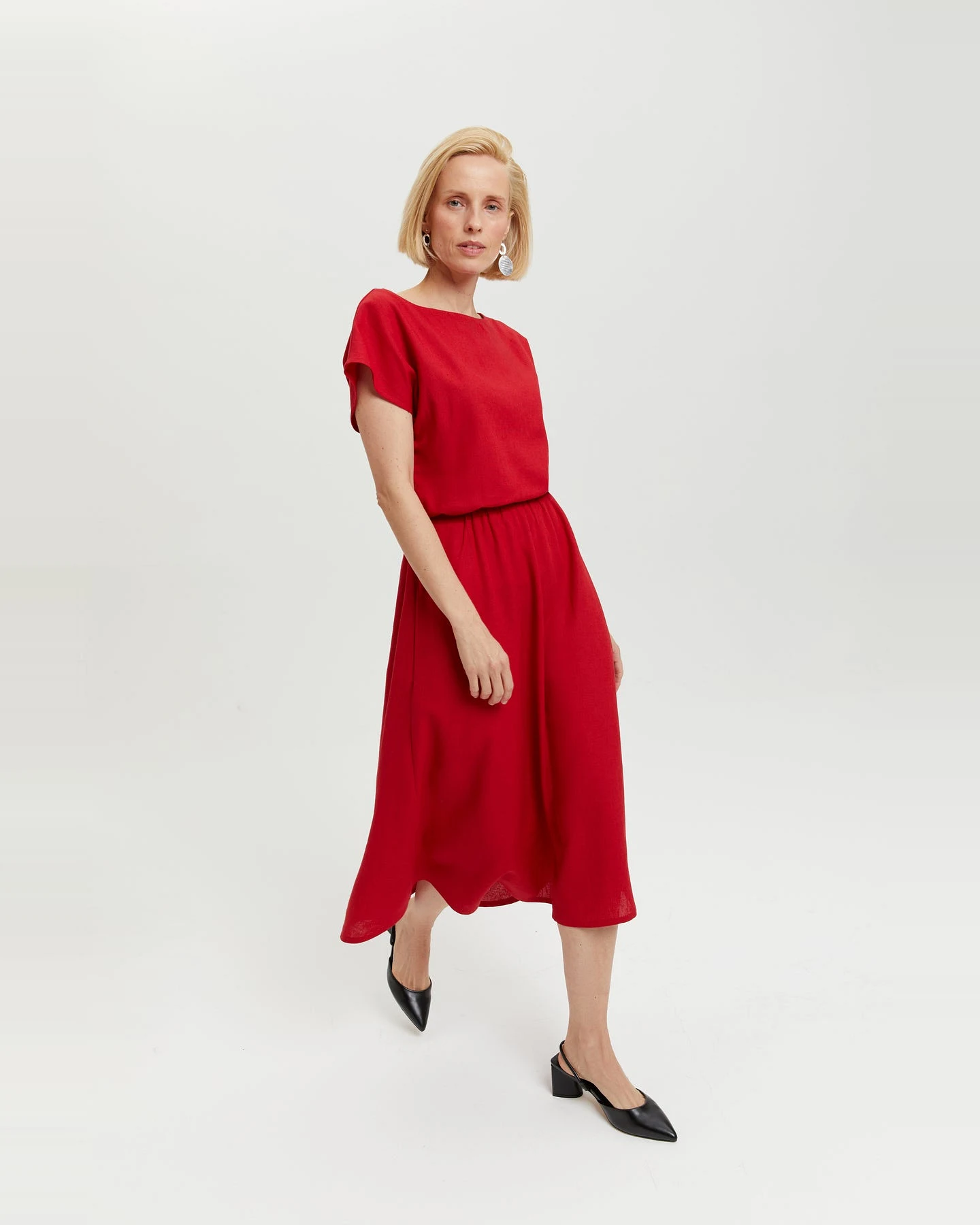 AYANI Damen vegan Kleid Nane Kurzärmelig Scharlachrot – Ansicht 2