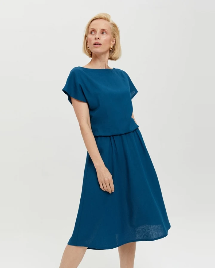 AYANI Damen vegan Kleid Nane Kurzarm Petrol Blau
