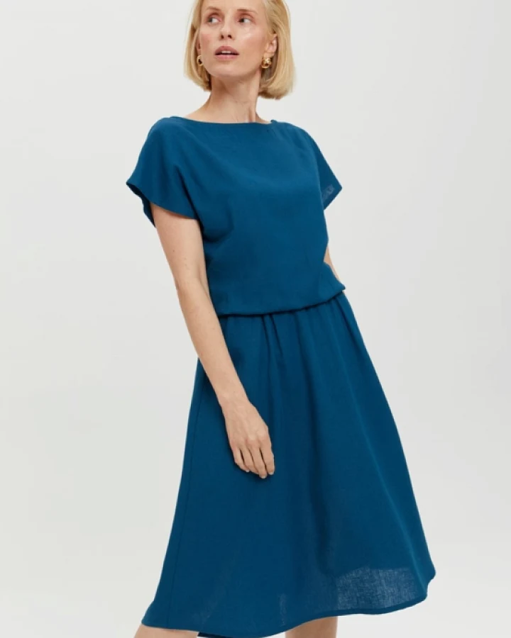 AYANI Damen vegan Kleid Nane Kurzarm Petrol Blau