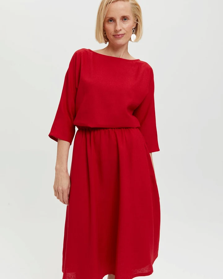 AYANI Damen vegan Kleid Nane Langärmelig Scharlachrot