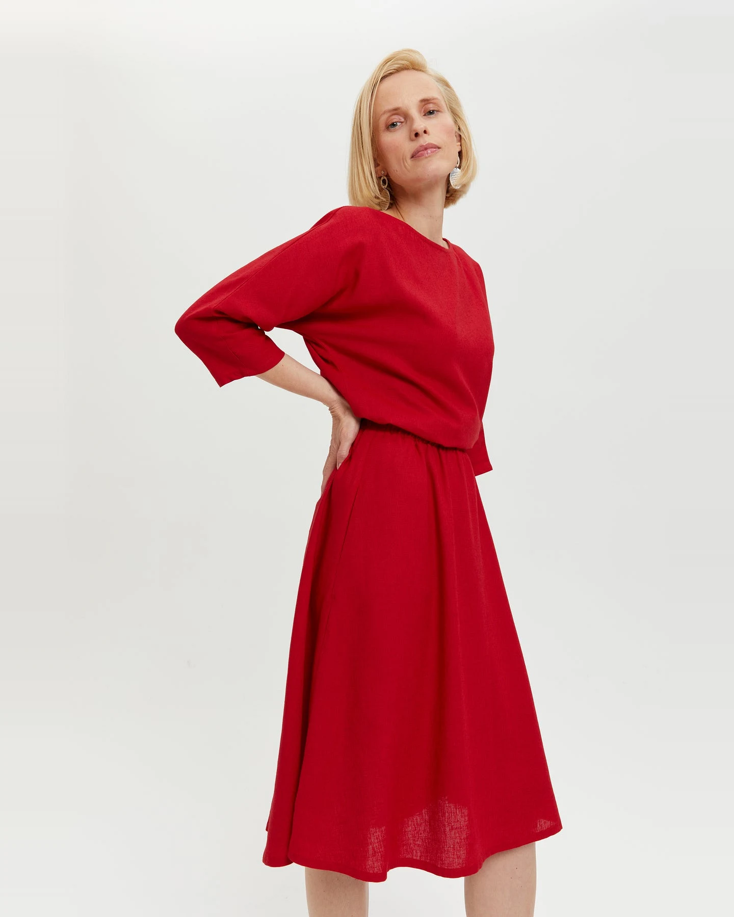 AYANI Damen vegan Kleid Nane Langärmelig Scharlachrot – Ansicht 2