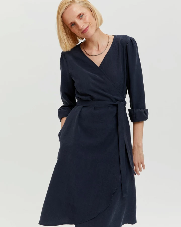 AYANI Damen vegan Wickelkleid Sophie Dunkelblau