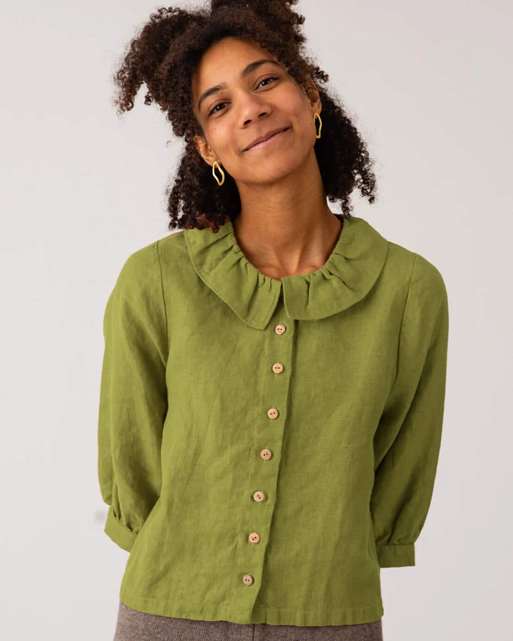 MATONA Damen vegan Bluse Mit Rüschenkragen Kardamom Grün