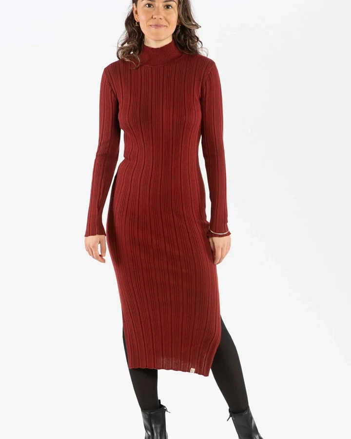 MATONA Damen vegan Kleid Ribbed Maroon