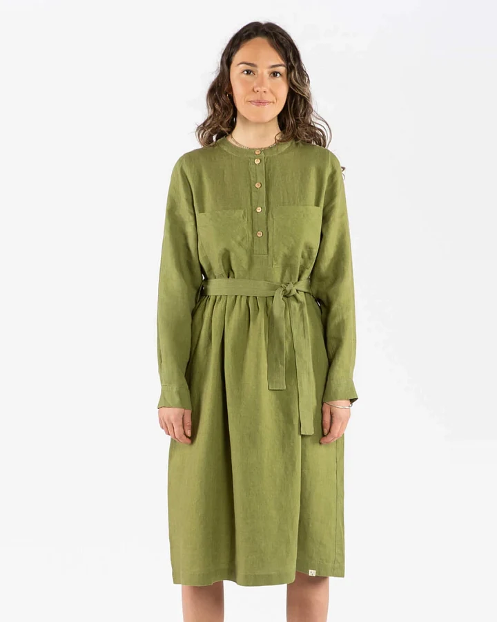 MATONA Damen vegan Kleid Mit Gürtel Kardamom Grün