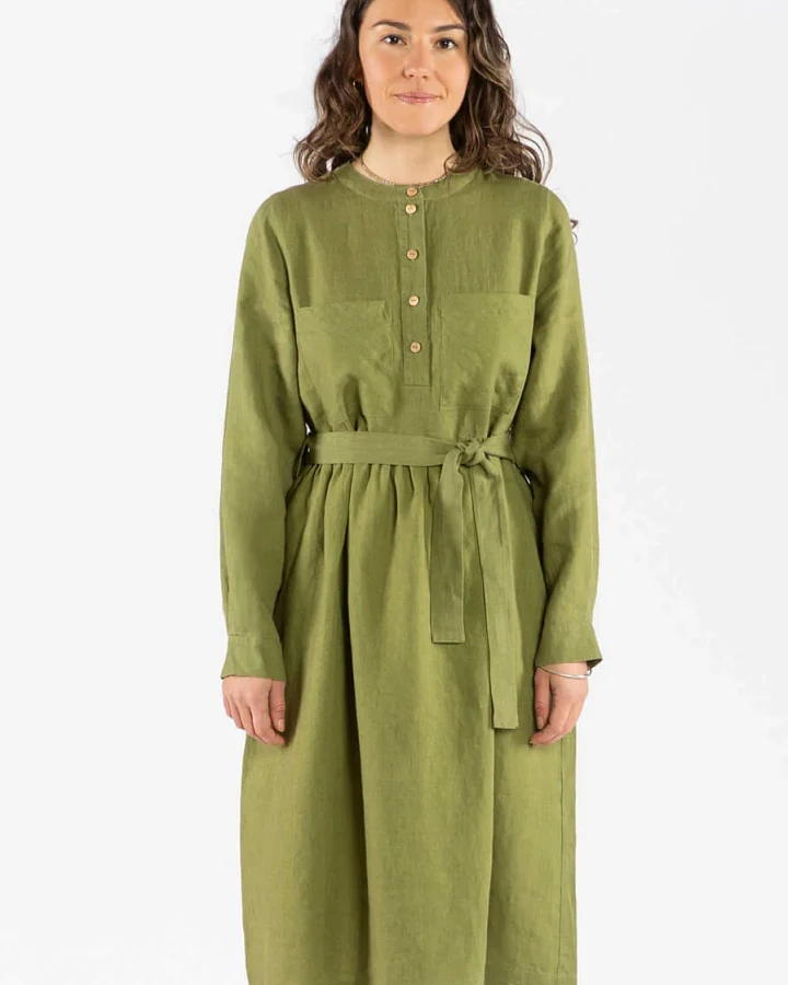 MATONA Damen vegan Kleid Mit Gürtel Kardamom Grün