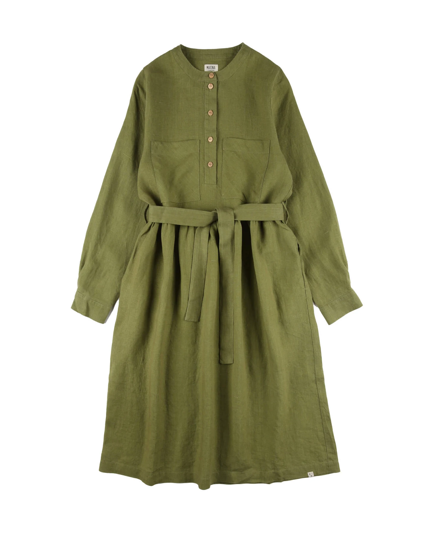 MATONA Damen vegan Kleid Mit Gürtel Kardamom Grün – Ansicht 2