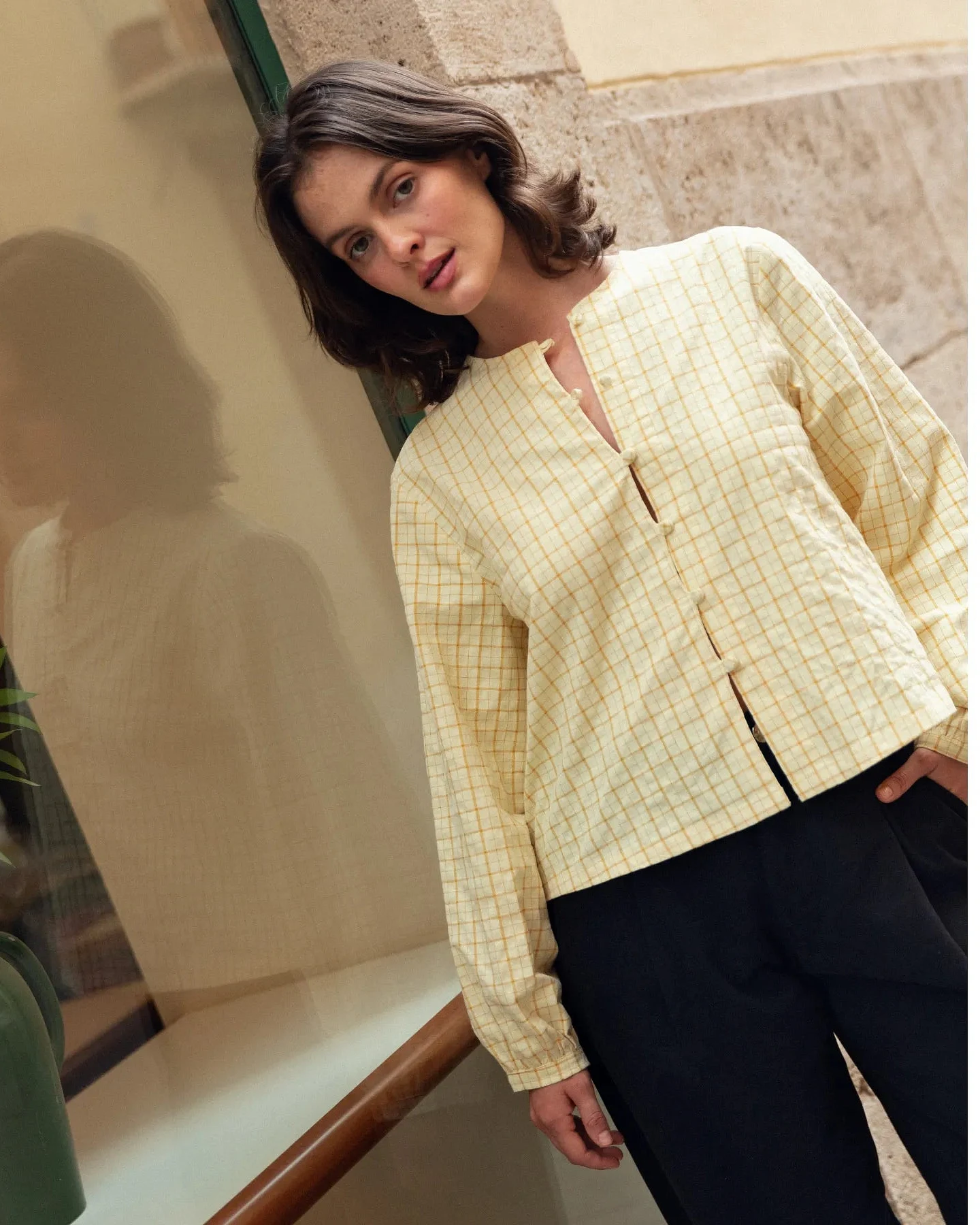 Clotsy Damen vegan Bluse Ane Gelb – Ansicht 2