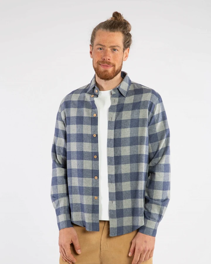 MATONA Herren vegan Hemd Flanell Kariert Blau