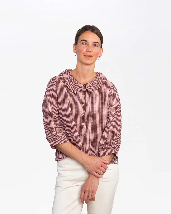 MATONA Damen vegan Bluse Mit Rüschenkragen Heather Dunkelrot