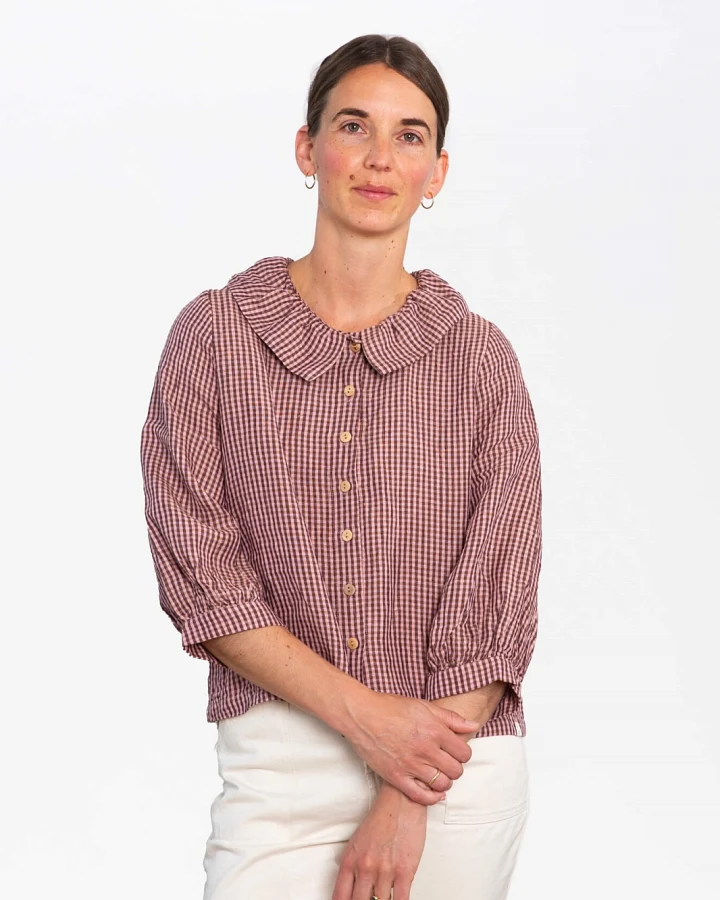MATONA Damen vegan Bluse Mit Rüschenkragen Heather Dunkelrot