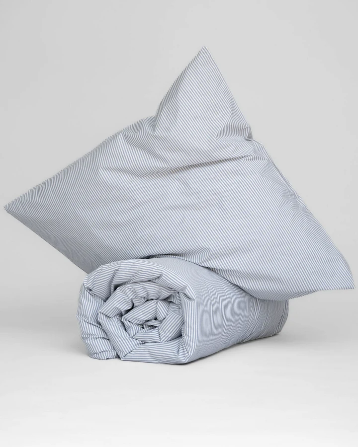 MELA unisex vegan Bettwäscheset Majuli Blau/Naturweiß Gestreift