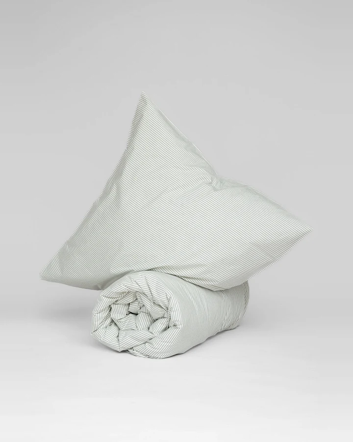 MELA unisex vegan Bettwäscheset Majuli Thymian/Naturweiß Gestreift