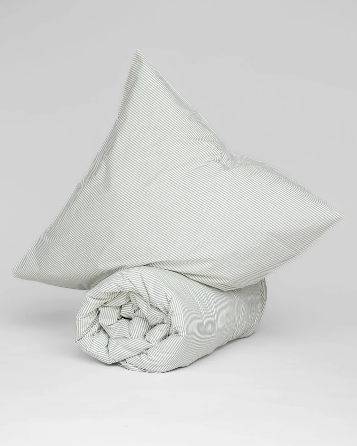 MELA unisex vegan Bettwäscheset Majuli Thymian/Naturweiß Gestreift