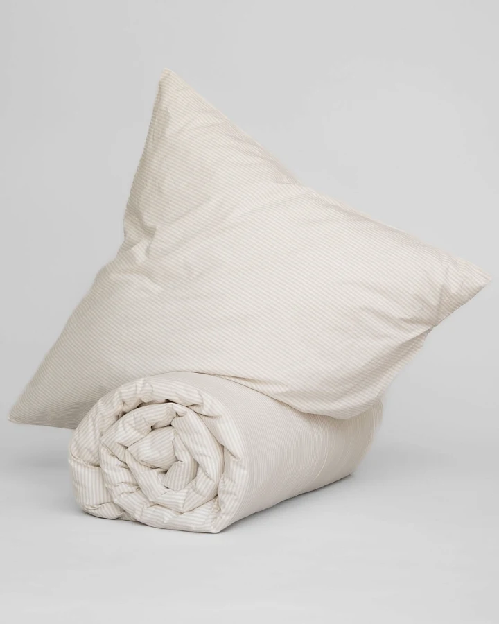 MELA unisex vegan Bettwäscheset Majuli Birke/Naturweiß Gestreift