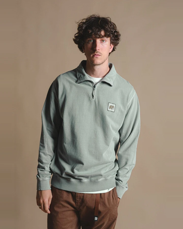Trendsplant Herren vegan Pullover Quarter Zip Sauce Pigment Silber Grün